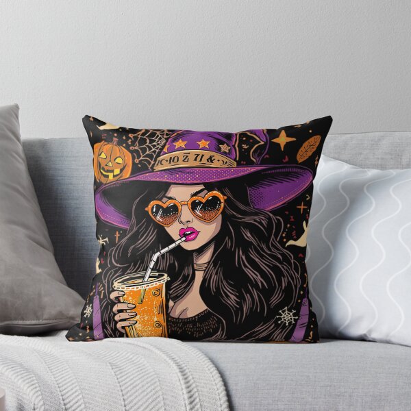 Item preview, Halloween pop-art illustration of a stylish witch in a purple hat and heart-shaped sunglasses, sipping a drink designed and sold by Nazardes.