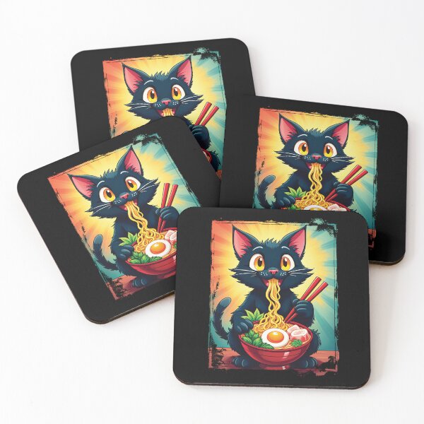Item preview, Black cat eating Japanese ramen designed and sold by STDesign⭐⭐⭐⭐⭐.
