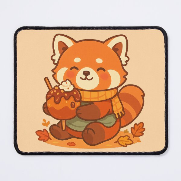 Item preview, Kawaii Red Panda with Caramel Apple – Autumn Comforts designed and sold by LuKreate.