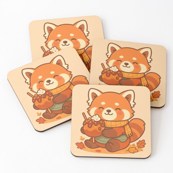 Item preview, Kawaii Red Panda with Caramel Apple – Autumn Comforts designed and sold by LuKreate.