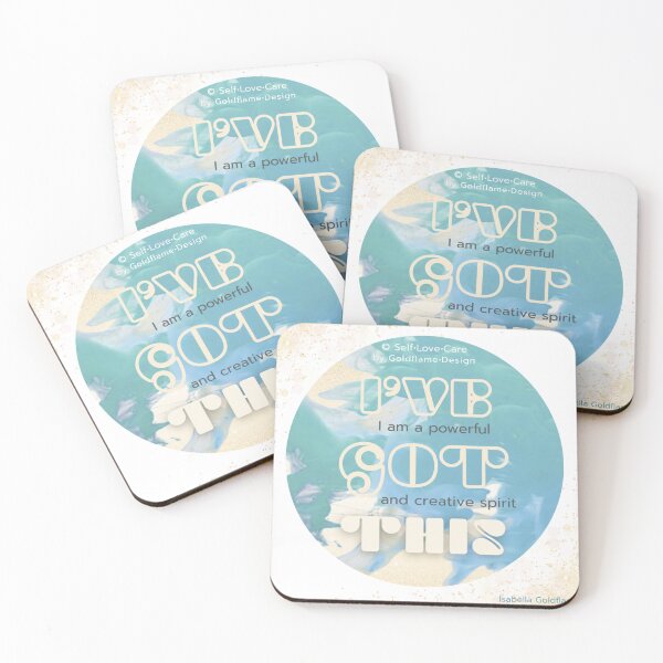 Item preview, Positive affirmations - self-empowering and feeling good artwork - turquoise-blue-gold designed and sold by GoldflameDesign®.