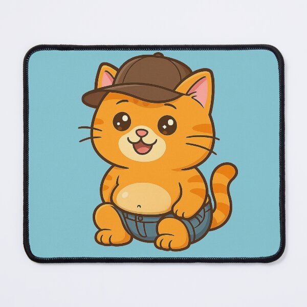 Item preview, Kawaii Chubby Orange Cat in Jeans with Hat designed and sold by E-SarnEdge.