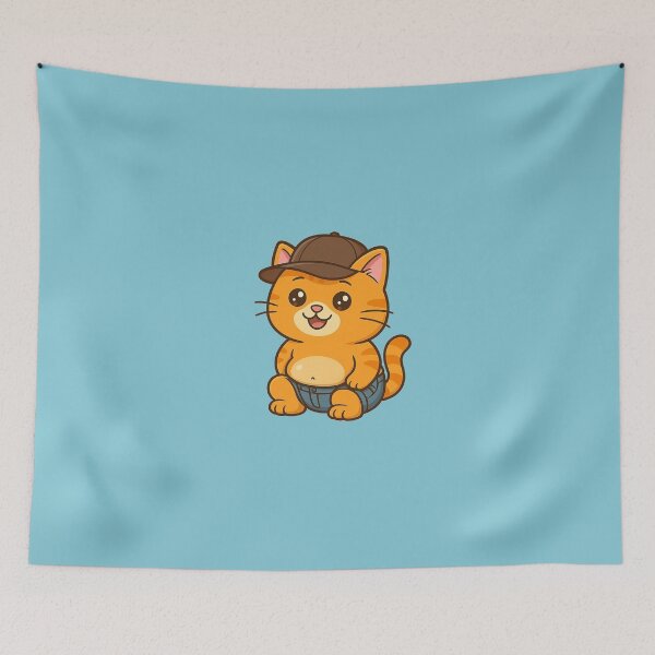 Item preview, Kawaii Chubby Orange Cat in Jeans with Hat designed and sold by E-SarnEdge.