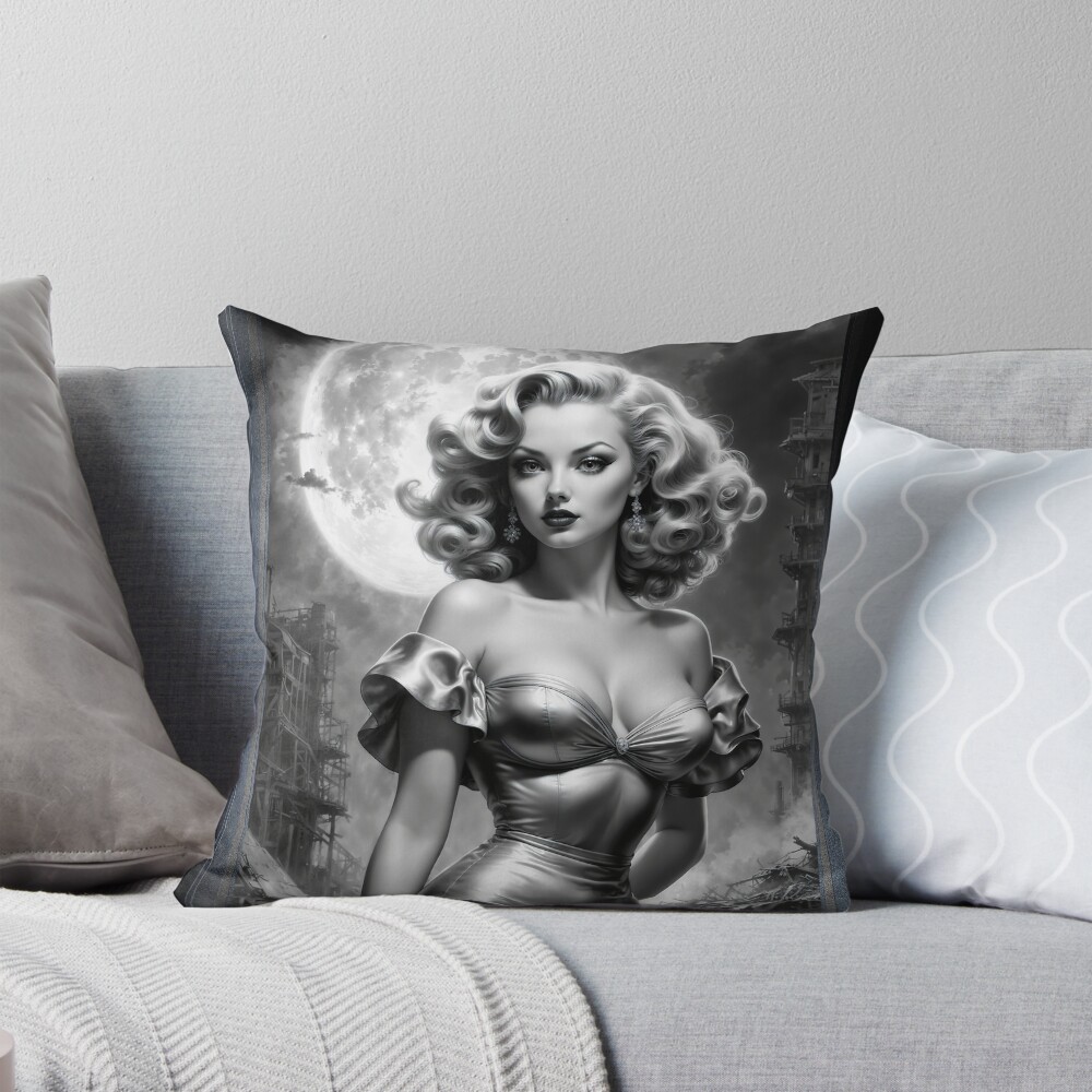 Stunning Atomic Age Moonlit Portrait Of The Resilient Asteria AI Concept Art by Xzendor7 3 Stunning Atomic Age Moonlit Portrait Of The Resilient Asteria Mesmerizing AI Concept Art by Xzendor7 Decorative Art Print Throw Pillow