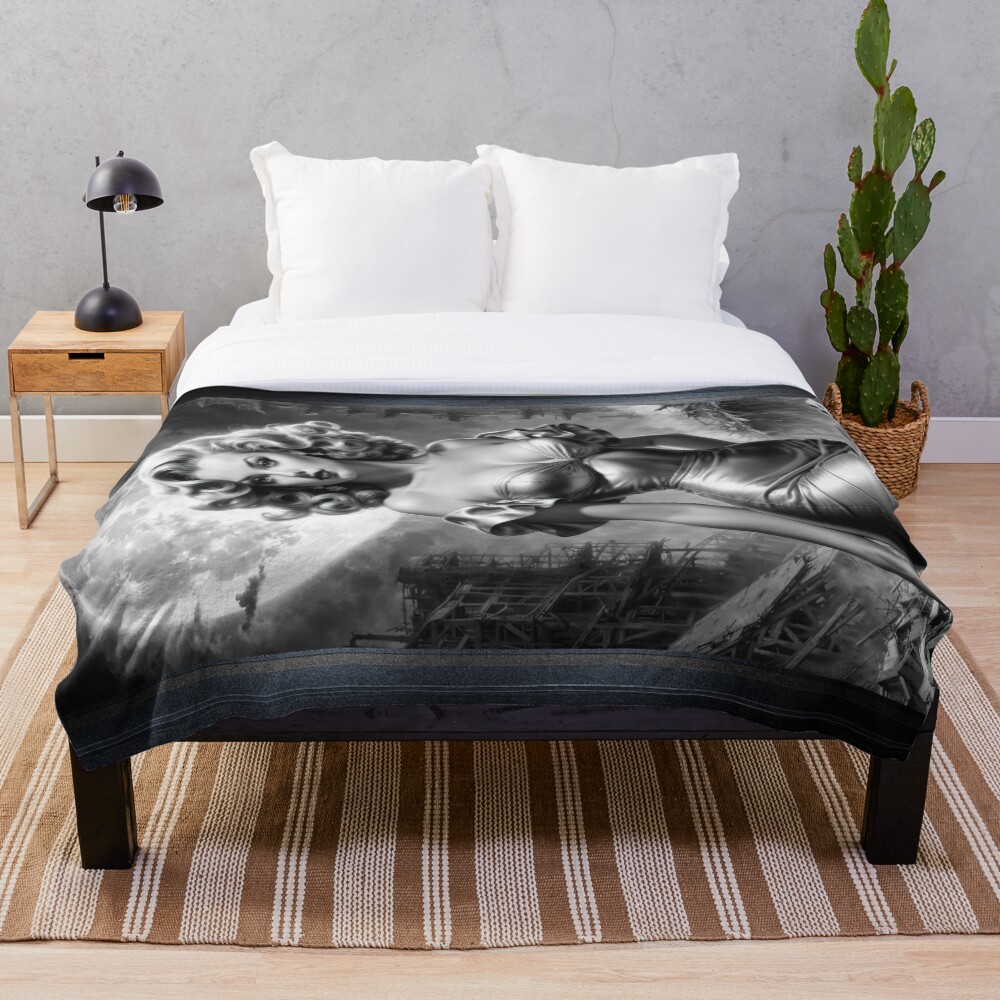 Stunning Atomic Age Moonlit Portrait Of The Resilient Asteria AI Concept Art by Xzendor7 4 Stunning Atomic Age Moonlit Portrait Of The Resilient Asteria Mesmerizing AI Concept Art by Xzendor7 Decorative Art Print Throw Blanket