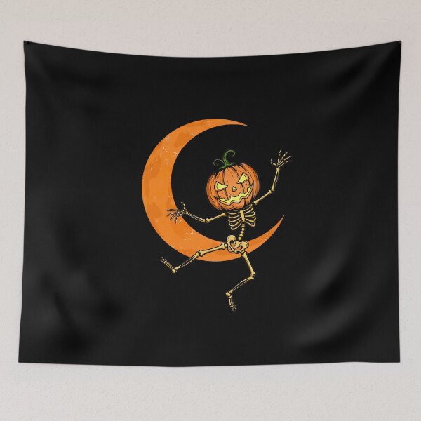 Item preview, Pumpkin Skeleton Dancing Under the Halloween Moon designed and sold by TheSkullRoom.