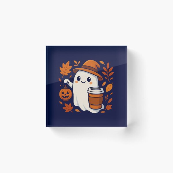 Item preview, Cute Ghost With Coffee Fall Vibes designed and sold by DemureArtsy.