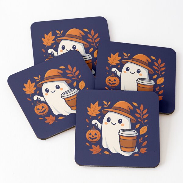 Item preview, Cute Ghost With Coffee Fall Vibes designed and sold by DemureArtsy.