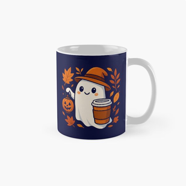Item preview, Cute Ghost With Coffee Fall Vibes designed and sold by DemureArtsy.