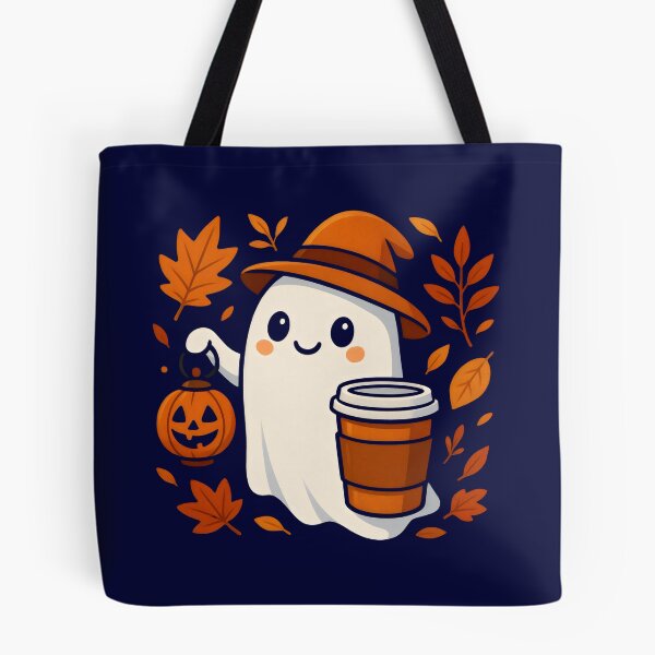 Item preview, Cute Ghost With Coffee Fall Vibes designed and sold by DemureArtsy.