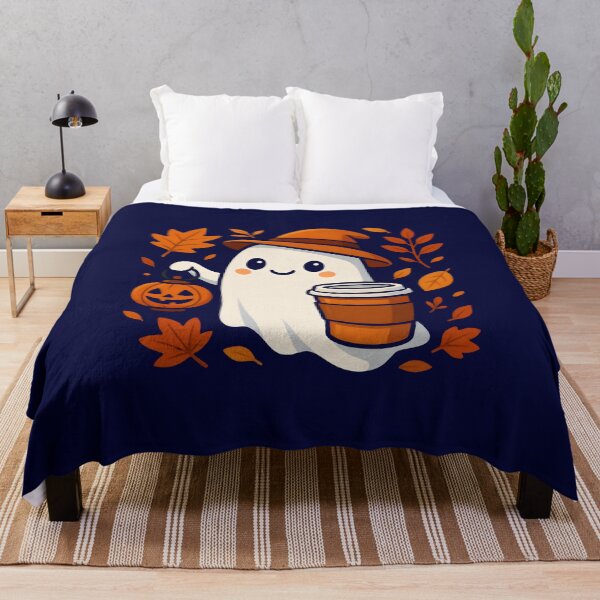 Item preview, Cute Ghost With Coffee Fall Vibes designed and sold by DemureArtsy.