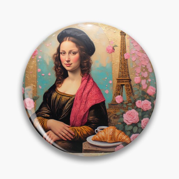 Item preview, Mona Lisa with a cup of coffee and a croissant in Paris next to the Eiffel Tower. designed and sold by Natalia-Vlad.