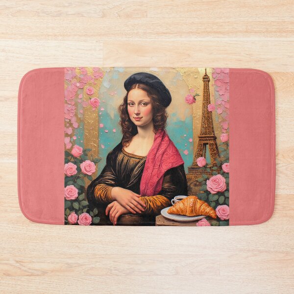 Item preview, Mona Lisa with a cup of coffee and a croissant in Paris next to the Eiffel Tower. designed and sold by Natalia-Vlad.