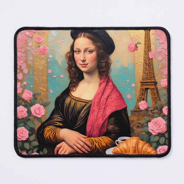 Item preview, Mona Lisa with a cup of coffee and a croissant in Paris next to the Eiffel Tower. designed and sold by Natalia-Vlad.