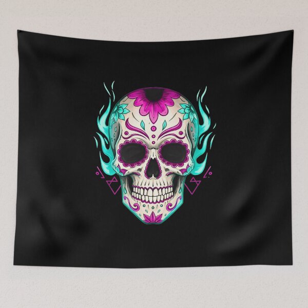 Item preview, Neon Sugar Skull with Fire Day of the Dead designed and sold by TheSkullRoom.