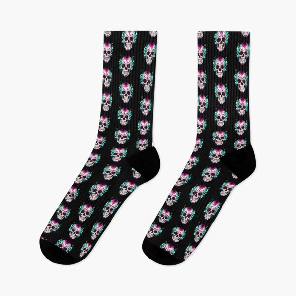 Item preview, Neon Sugar Skull with Fire Day of the Dead designed and sold by TheSkullRoom.