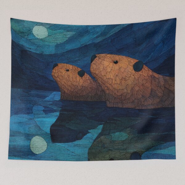Item preview, Quirky Abstract Canadian Beavers Under the Moon | Minimalist Woodland Animal Illustration designed and sold by dawnleblanc55.