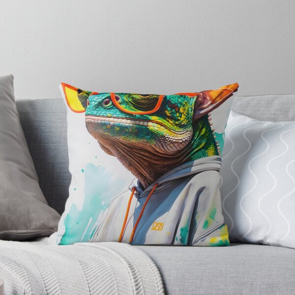 Item preview, Chameleon Wearing Hoodie Watercolor Art Print designed and sold by Retro-Anime9.