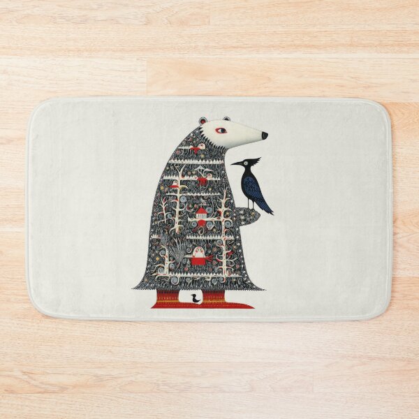 Item preview, Folk Art Polar Bear Spirit with Forest and Raven | Whimsical Woodland Animal Illustration designed and sold by dawnleblanc55.