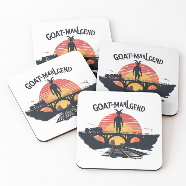 Item preview, Goat-Man Legend – Retro Vector Sunset Cryptid Horror Illustration designed and sold by LoliDesignShop.