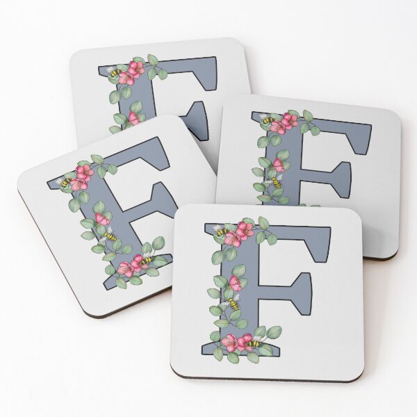 Item preview, Letter F, Decorated Initial, Eucalyptus Leaves, Pink Flowers, Bees designed and sold by JoyfulWhimsy.