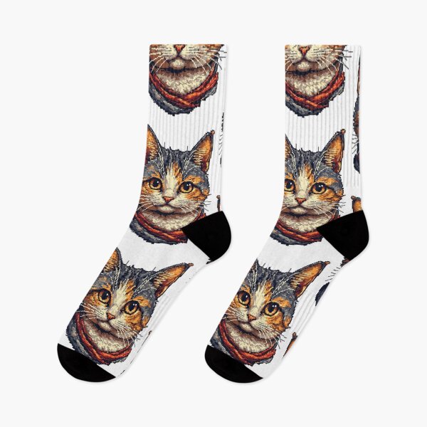 Item preview, Cute Cat with red scarf in Pixel Art designed and sold by Aldrin Capco.