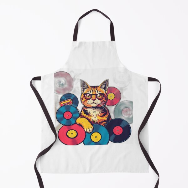 Aperçu de l'œuvre Chat cool avec des disques vinyles et des cassettes créée et vendue par sharon1210.