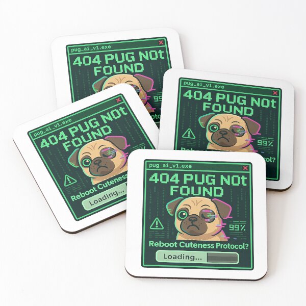Item preview, 404 Pug Not Found – Funny Cyberpunk Error Screen Pug Design designed and sold by FurEver Graphics.