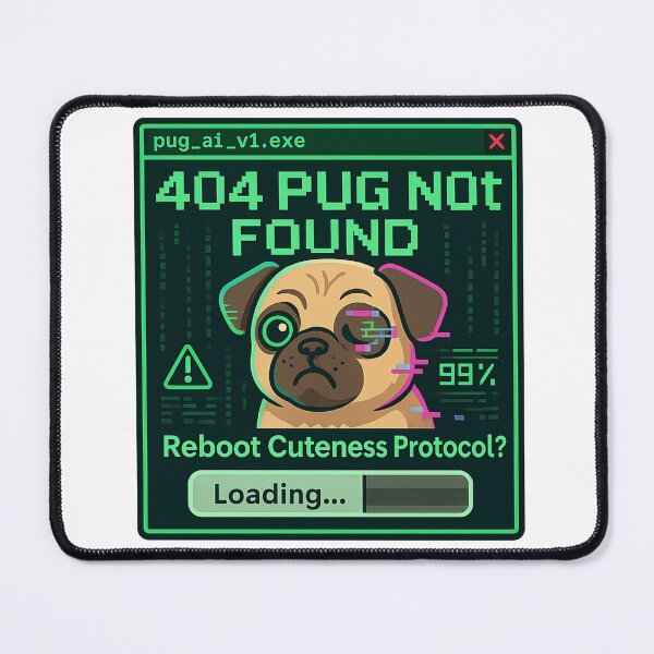 Item preview, 404 Pug Not Found – Funny Cyberpunk Error Screen Pug Design designed and sold by FurEver Graphics.