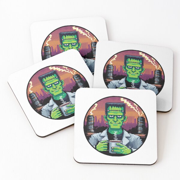 Item preview, Beans & Bolts — 8-Bit Frankie Coffee Badge designed and sold by ArgentoArt.