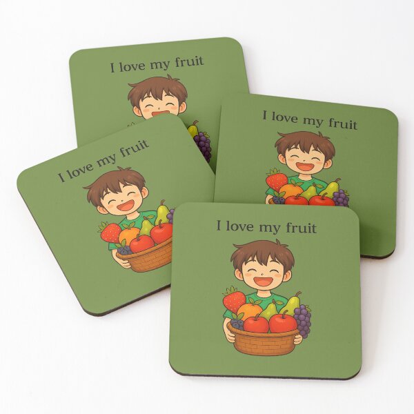 Item preview, I Love My Fruit – Vibrant Anime Boy with Basket of Fresh Produce designed and sold by Twittlefish.