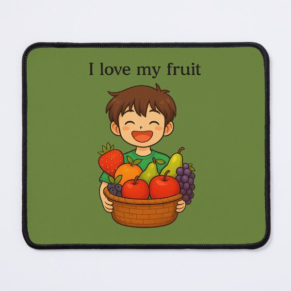 Item preview, I Love My Fruit – Vibrant Anime Boy with Basket of Fresh Produce designed and sold by Twittlefish.