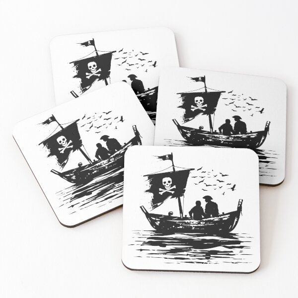 Item preview, Pirate Ship Silhouette – Bold Black and White Nautical Adventure Art designed and sold by inkoutninja.