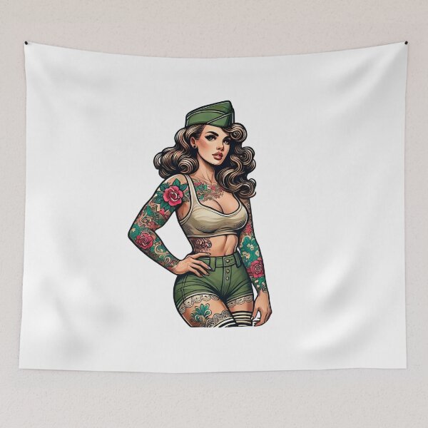 Item preview, Vintage Military Retro Pin-Up Girl Tattoo Design designed and sold by PinUpPizzazz.