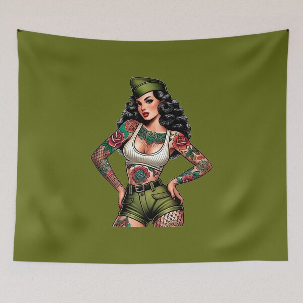 Item preview, Tattooed Retro Army Pin-Up Girl Artwork designed and sold by PinUpPizzazz.