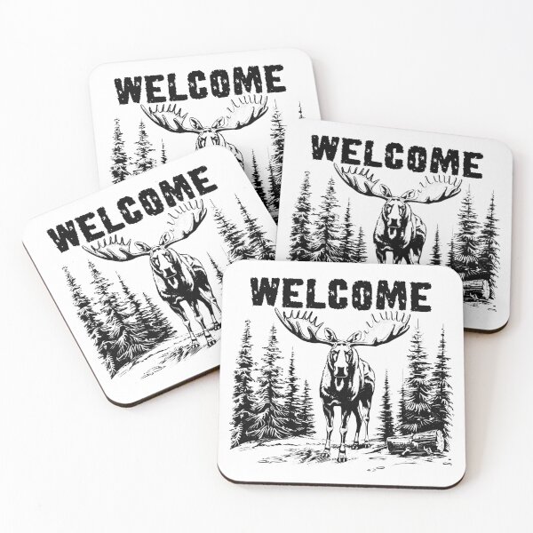 Item preview, Welcome Moose Sign – Rustic Black and White Forest Wildlife Art designed and sold by inkoutninja.