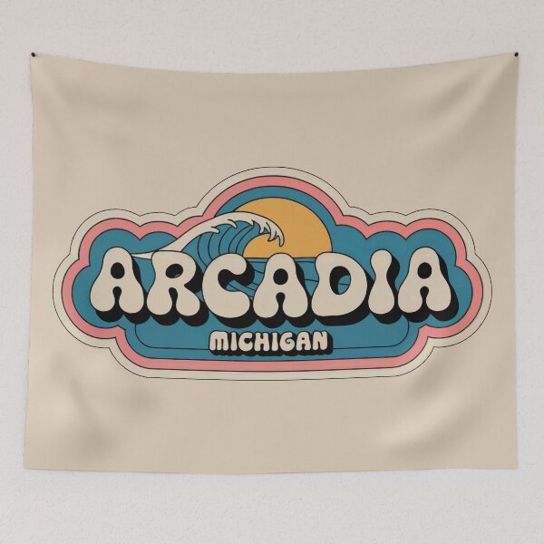 Item preview, Arcadia Michigan 70s Retro Wave Decal designed and sold by TheOldMittenIllustrated.