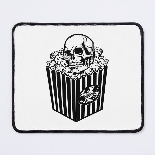 Item preview, Skull in Popcorn Box – Creepy Black and White Horror Movie Art designed and sold by inkoutninja.