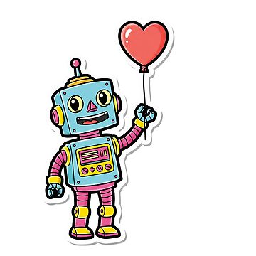 Imagen de la obra Retro Robot with Heart Balloon Sticker | Cute Funny Cartoon de The-Magic-Ink