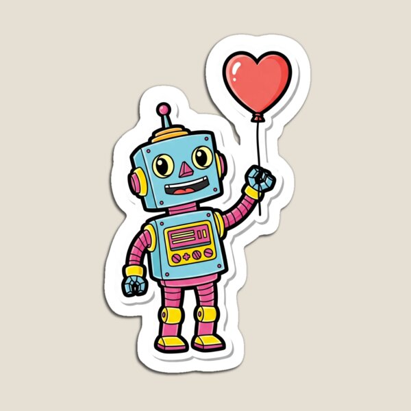 Item preview, Retro Robot with Heart Balloon Sticker | Cute Funny Cartoon designed and sold by The-Magic-Ink.