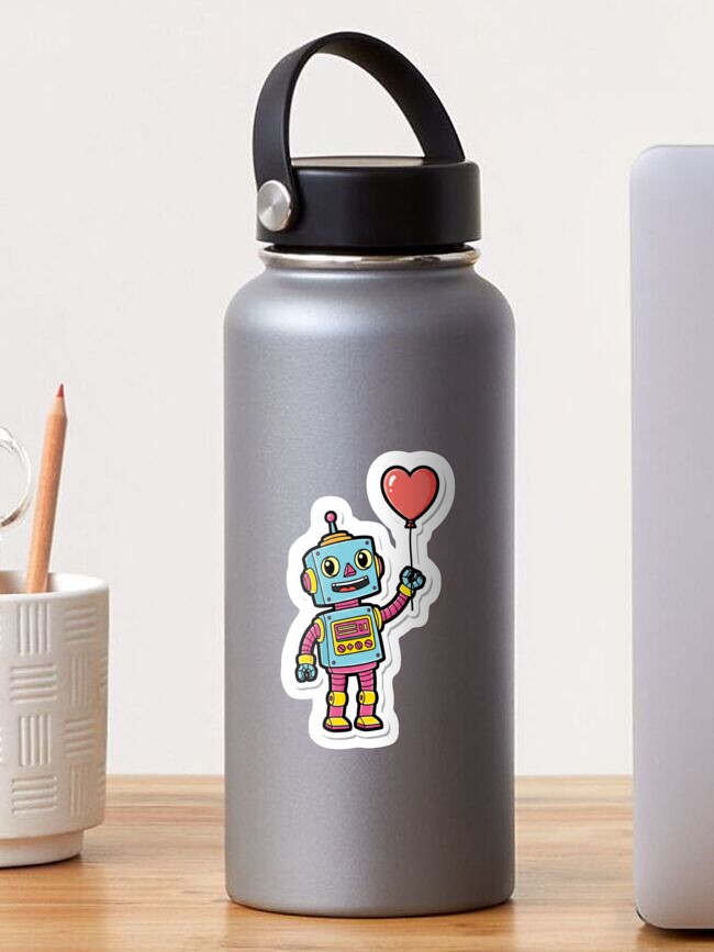 Imagen 1 de 3, Pegatina con la obra Retro Robot with Heart Balloon Sticker | Cute Funny Cartoon, diseñada y vendida por The-Magic-Ink.