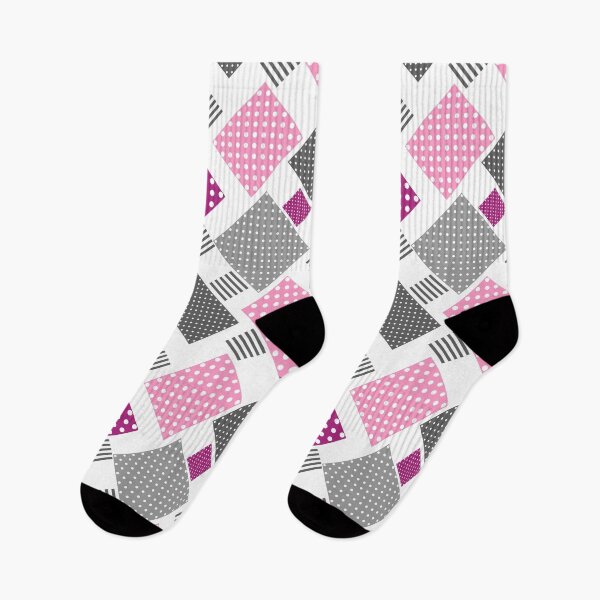 Item preview, Patchwork in polka dots and stripes pink and plum   designed and sold by fuzzyfox.