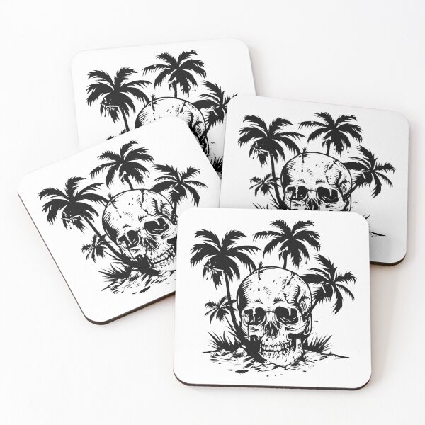 Item preview, Tropical Skull Island – Bold Black and White Gothic Beach Art designed and sold by inkoutninja.