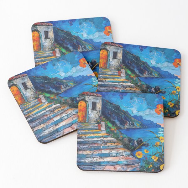 Item preview, Mediterranean Cottage Steps – Coastal Sunset Wall Art designed and sold by NeoNebulaArt.