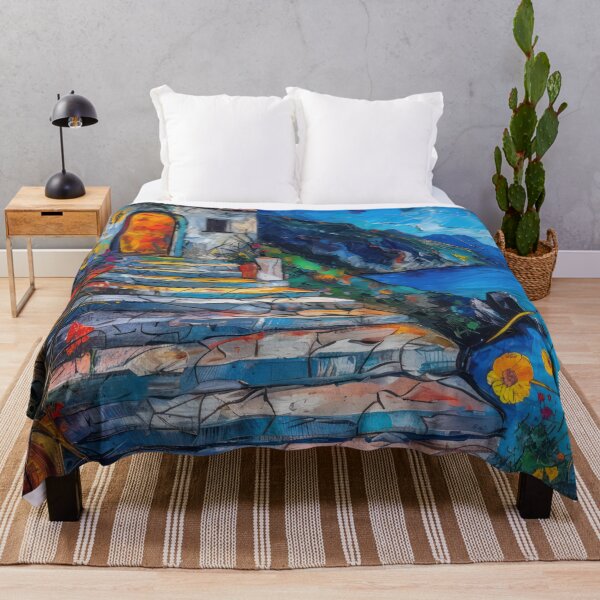 Item preview, Mediterranean Cottage Steps – Coastal Sunset Wall Art designed and sold by NeoNebulaArt.
