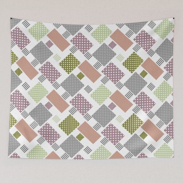 Item preview, Patchwork in polka dots and stripes beige olive   designed and sold by fuzzyfox.