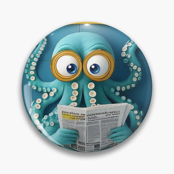 Item preview, Octopus Newspaper Reader Cartoon Teal Sea Bathroom designed and sold by justnickthings.