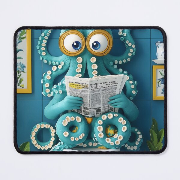 Item preview, Octopus Newspaper Reader Cartoon Teal Sea Bathroom designed and sold by justnickthings.