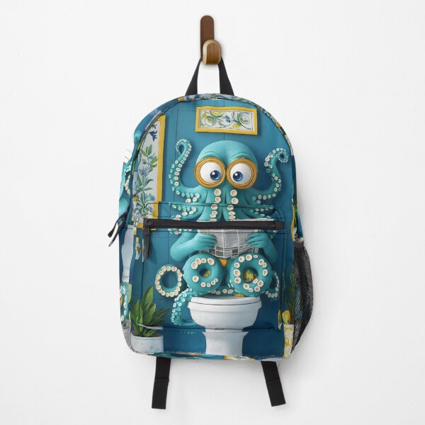 Item preview, Octopus Newspaper Reader Cartoon Teal Sea Bathroom designed and sold by justnickthings.