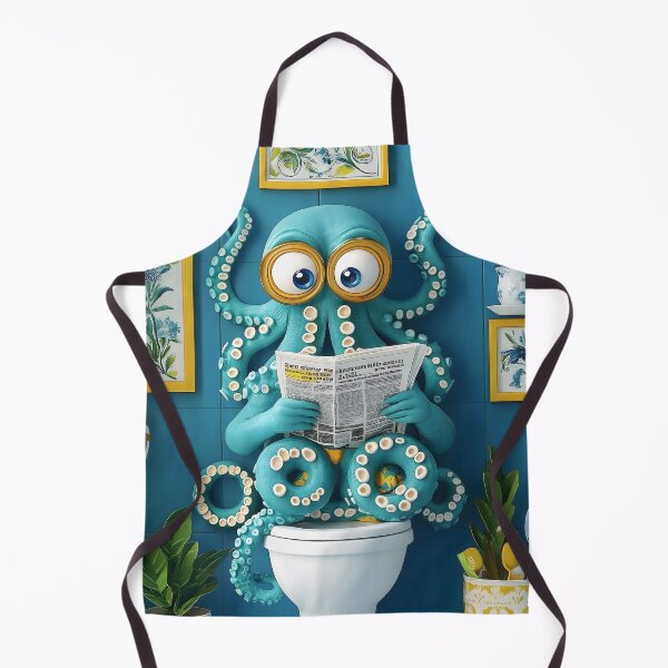 Item preview, Octopus Newspaper Reader Cartoon Teal Sea Bathroom designed and sold by justnickthings.